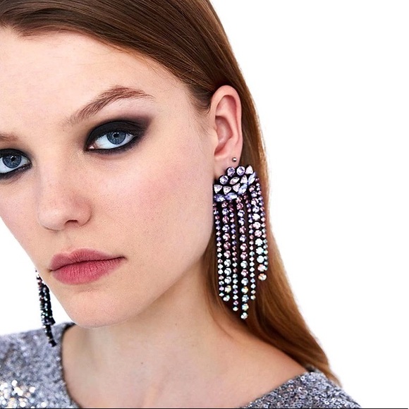 2/$35 🖤 ZARA Pink Rhinestone Waterfall Earrings - Picture 3 of 11